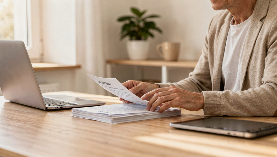 Person prüft am Laptop Unterlagen zur Grundbucheinsicht – wer das Grundbuch einsehen darf